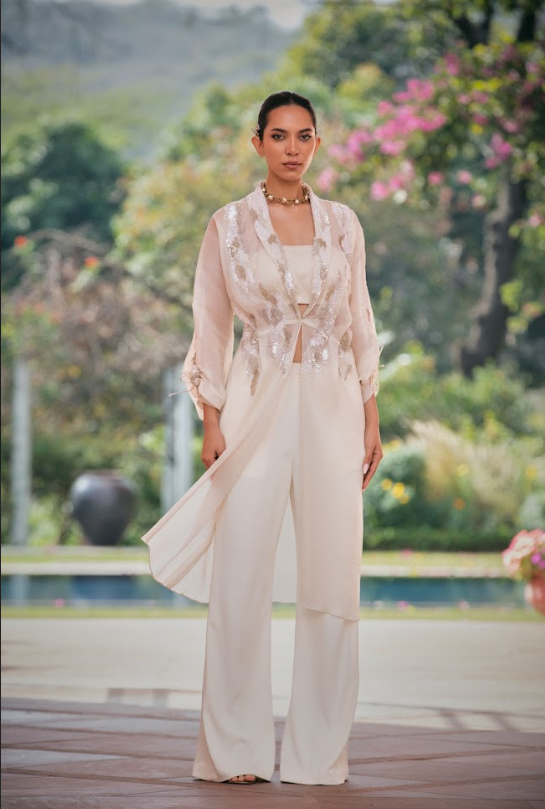 Ivory Jacket Bustier Pant Set