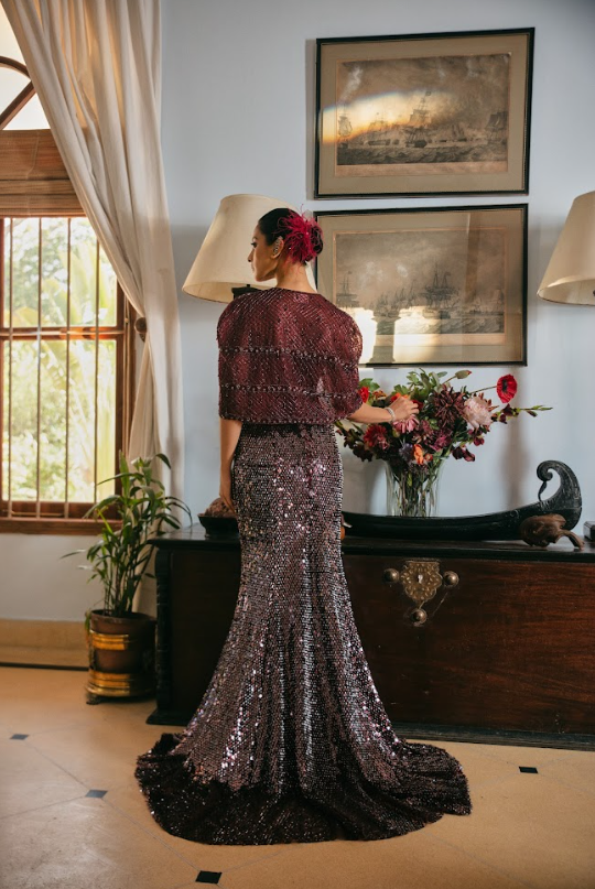 Wine Corset Fishcut Gown with Jacket