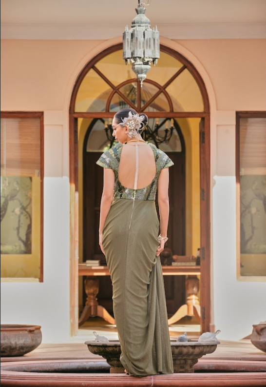 Olive Embroidered Corset Saree