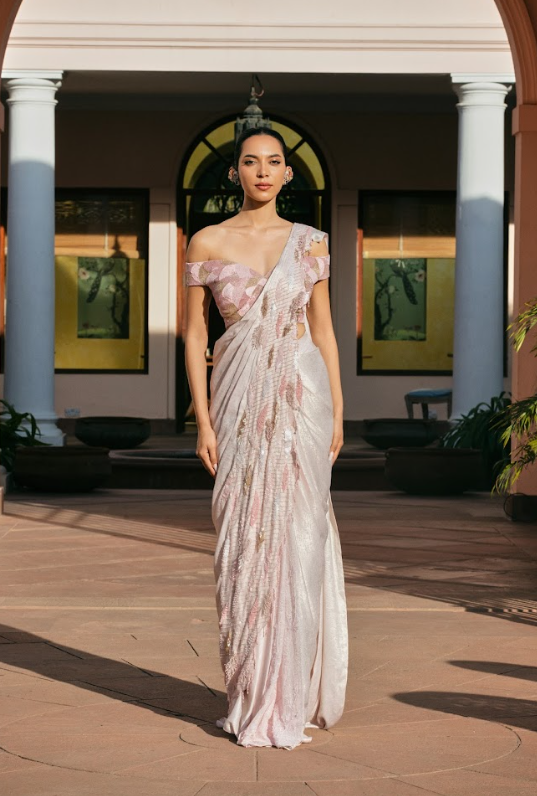 Blush Beaded Saree Set