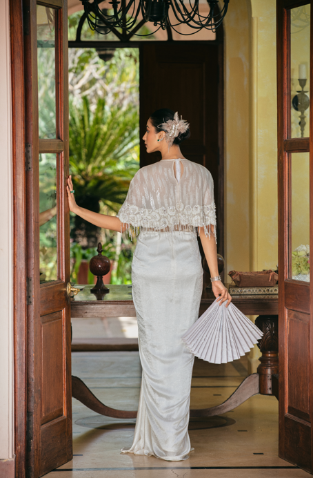 Ivory Corset Cape Saree Set