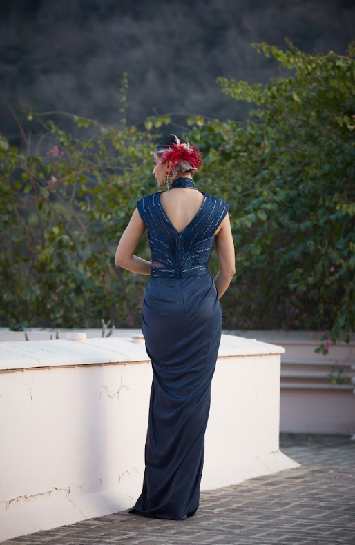 Imperial Blue Sculpted Saree