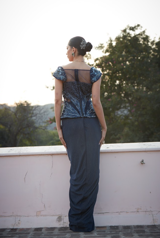 Imperial Blue Sculpted Corset Set