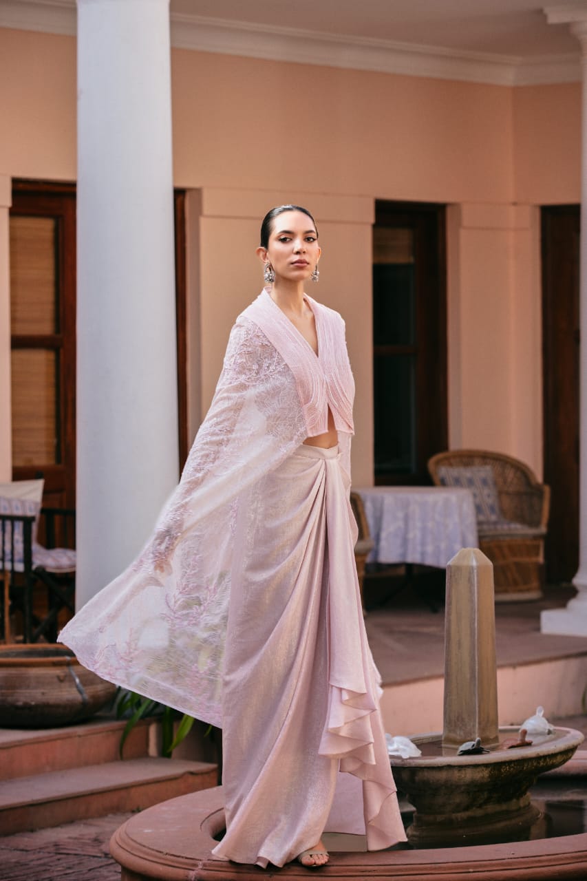 Blush Sculpted Kaftan Drape Set
