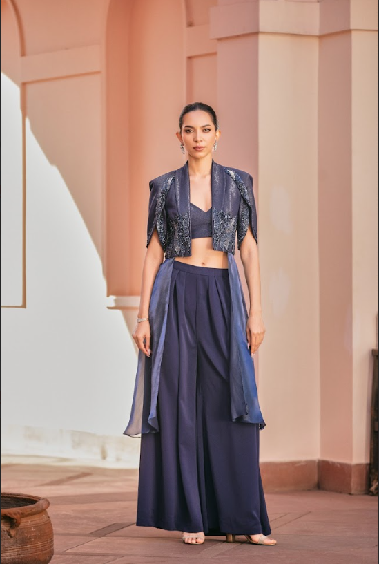 Imperial Blue Flared Pant Jacket Set