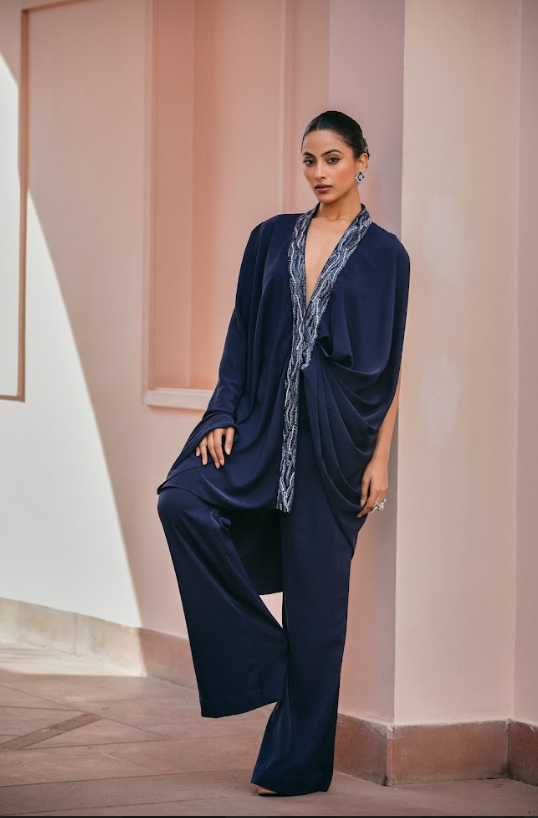 Imperial Blue Yoke Sleeve Shirt Set