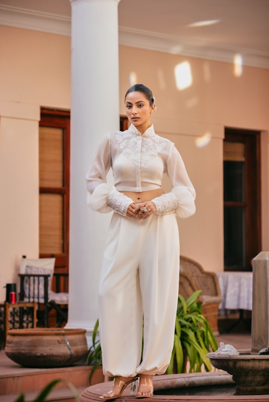 Ivory Embroidered Balloon Pant Set
